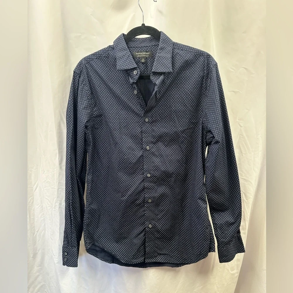 Banana Republic Stretch tailored slim fit navy printed button down shirt size M